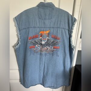 Bikers Edge Sturgis Size 2XL Blue Denim Cutoff Shirt Black Hills